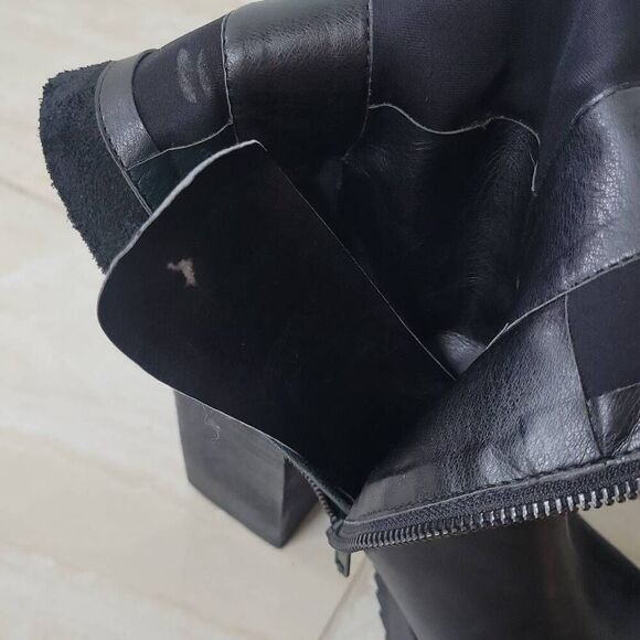 Darker Wavs Leather Square Toe Platform Heeled Boots Y2K Goth Size 8M Womens - Picture 12 of 12